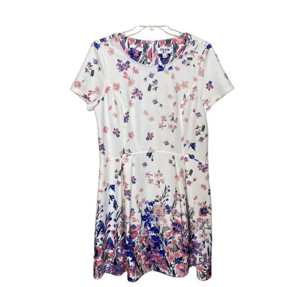 Women's Plus Elle Short Sleeve White Floral Pink Purple Spring Dress XXL - Picture 3 of 10